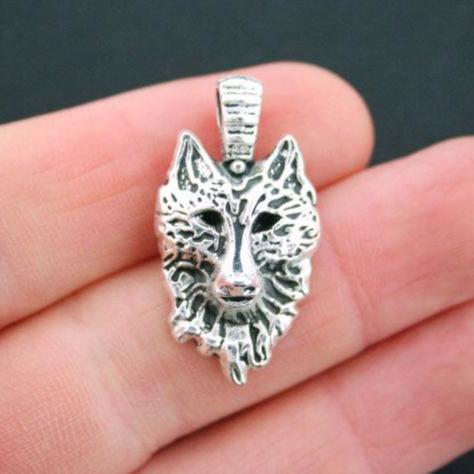 4 Wolf Antique Silver Tone Charms  - SC5038