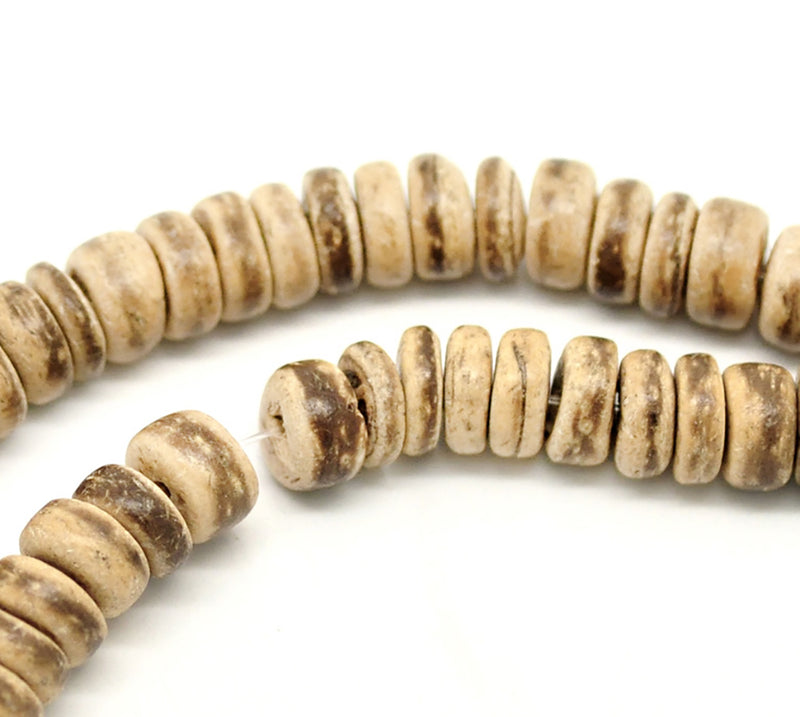Perles de noix de coco Rondelle 8mm - Noix de coco naturelle - Perles 1 rang - BD1194