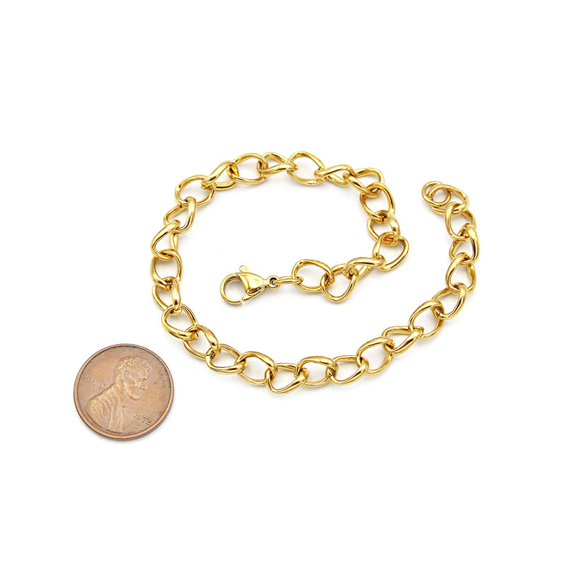 Bracelet chaîne gourmette en acier inoxydable doré 8" - 6 mm - 1 bracelet - N703