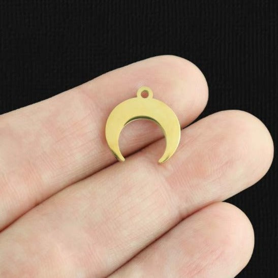 Crescent Moon Gold Stainless Steel Charm 2 Sided - SSP525
