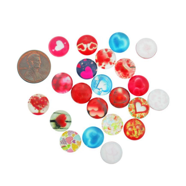 20 Heart Glass Dome Cabochon Seals 12mm Assorted Set - M102