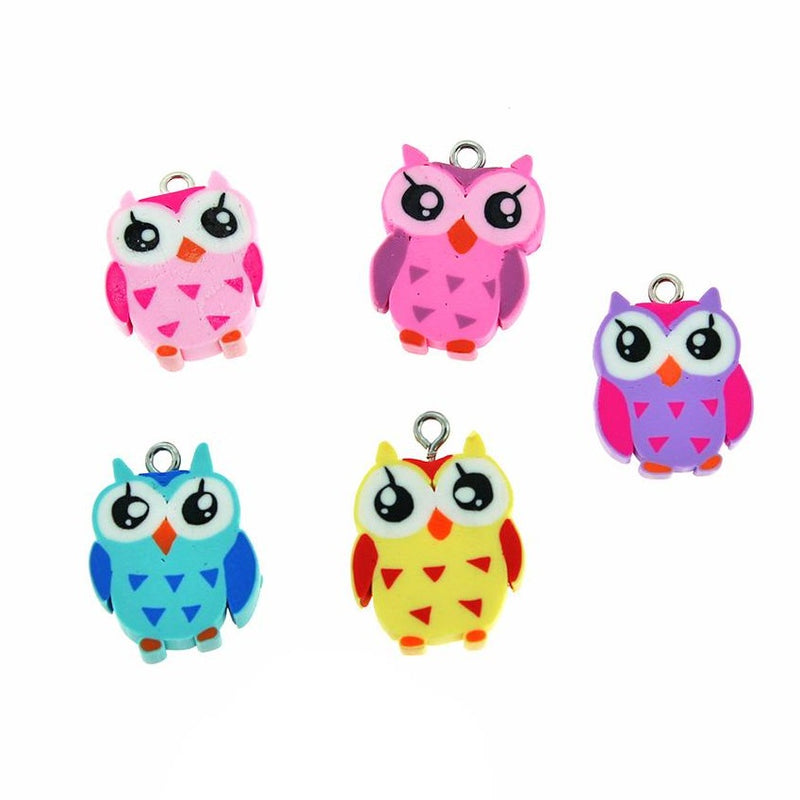 8 Assorted Owl Polymer Clay Charms 2 Sided - K228
