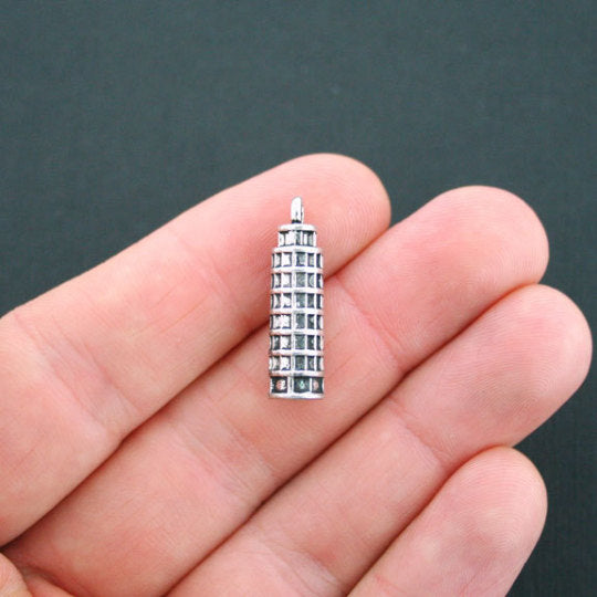 BULK 10 Leaning Tower of Pisa Antique Silver Tone Charms 3D - SC3339