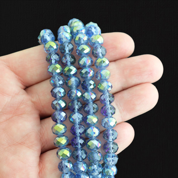 Faceted Glass Beads 8mm x 5mm - Electroplated Blue - 1 Strand 70 Beads - BD1636