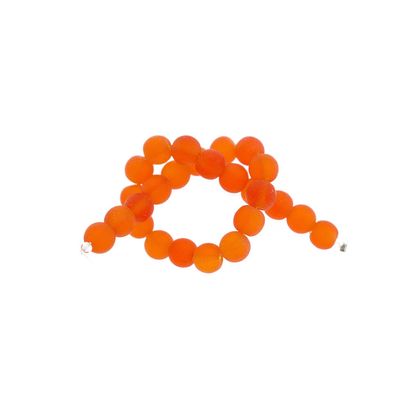 Round Cultured Sea Glass Beads 8mm - Frosted Orange - 1 Strand 24 Beads - U202