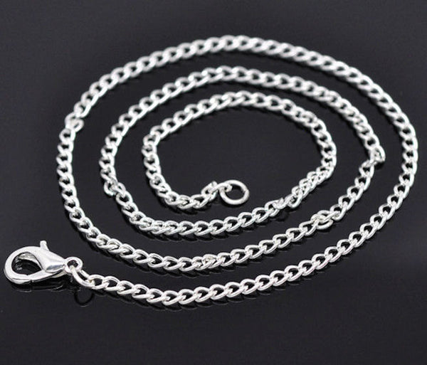 Silver Tone Curb Chain Necklaces 16" - 3mm - 6 Necklaces - N001