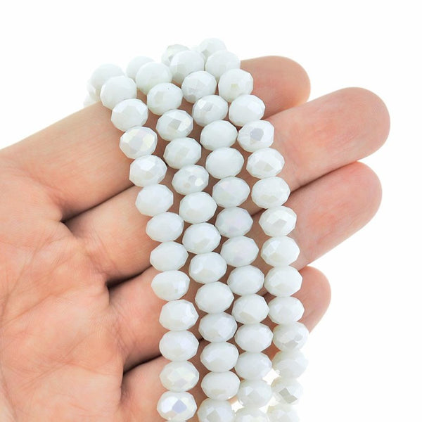 Faceted Glass Beads 8mm x 6mm - Electroplated White - 1 Strand 70 Beads - BD454