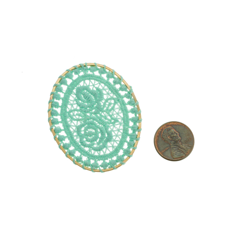 4 Mint Woven Lace Oval Gold Tone Pendants - TSP102-I