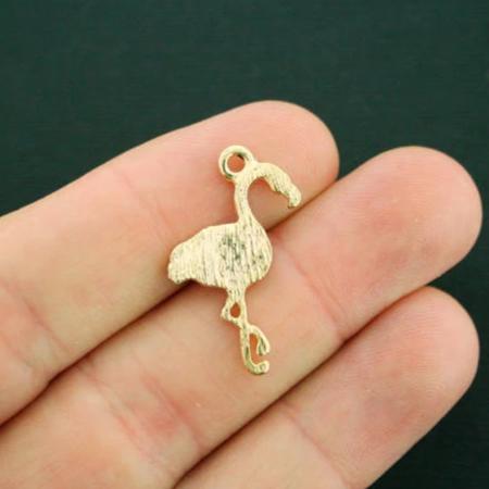 4 Pink Flamingo Gold Tone Enamel Charms - E387