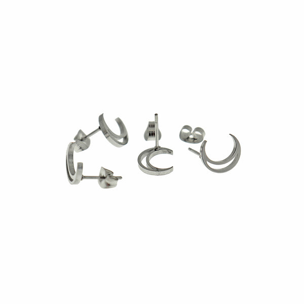 Boucles d'oreilles en acier inoxydable - Crescent Moon Outline Studs - 10mm x 8mm - 2 pièces 1 paire - ER938