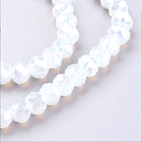 Perles de Verre à Facettes 6mm x 4mm - Opale Blanche Galvanisée - 1 Rang 88 Perles - BD1498