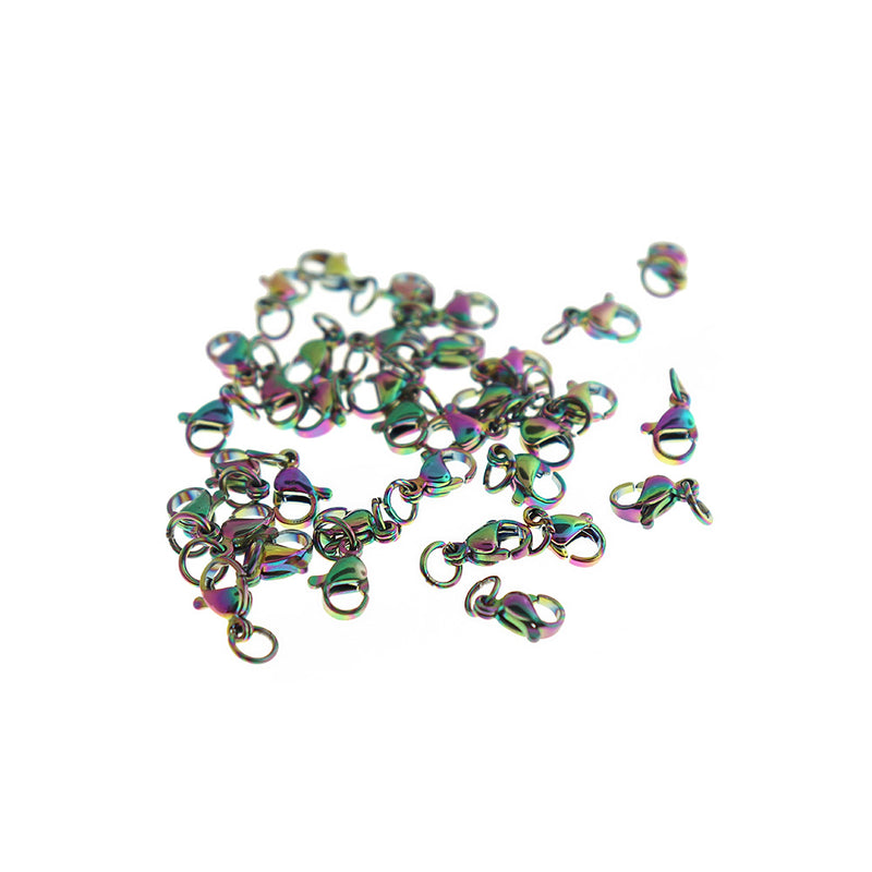 Rainbow Electroplated Stainless Steel Lobster Clasps 9mm x 5mm - 10 Clasps - FF295