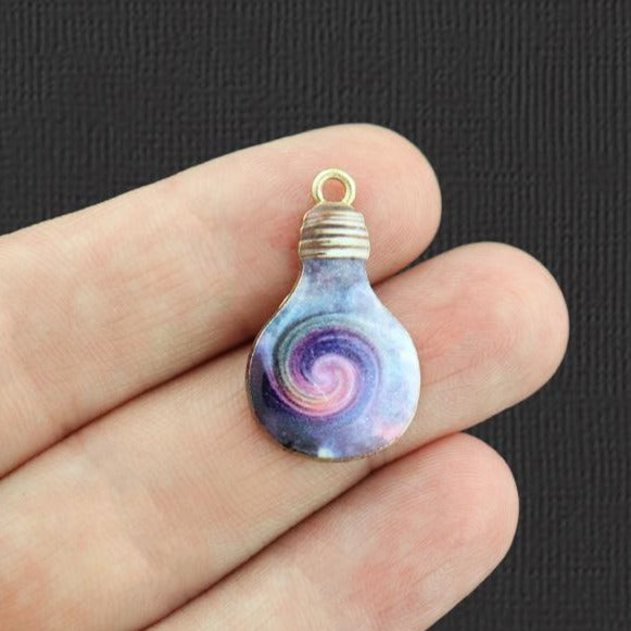 4 Purple Swirl Lightbulb Gold Tone Enamel Charms - E1024