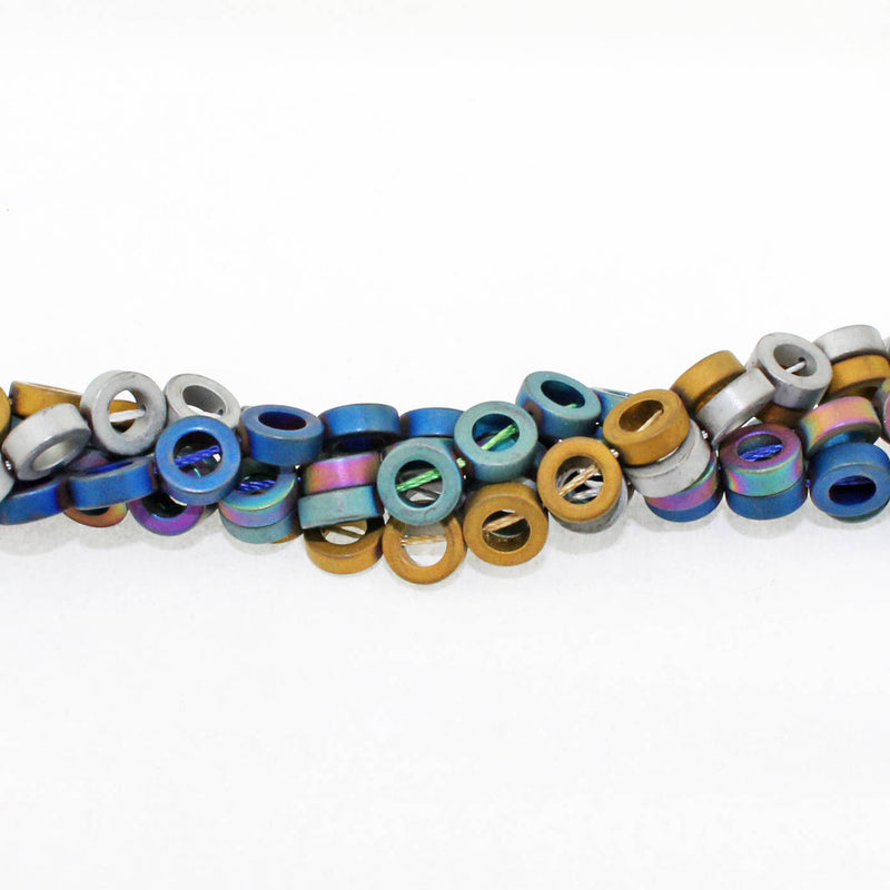 Open Circle Hematite Beads 8mm x 3mm - Assorted Frosted Colors - 25 Beads - BD1377