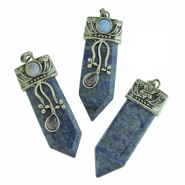 Natural Lapis Lazuli Gemstone Crystal Point Pendant - GEM183