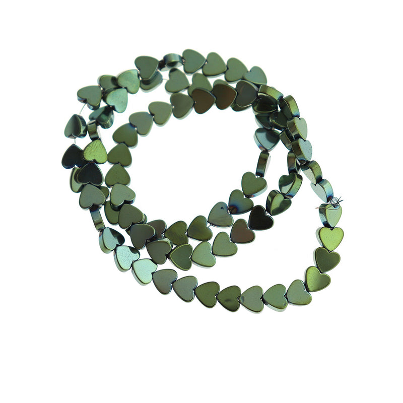 Heart Hematite Beads 6mm - Metallic Green - 1 Strand 70 Beads - BD1693