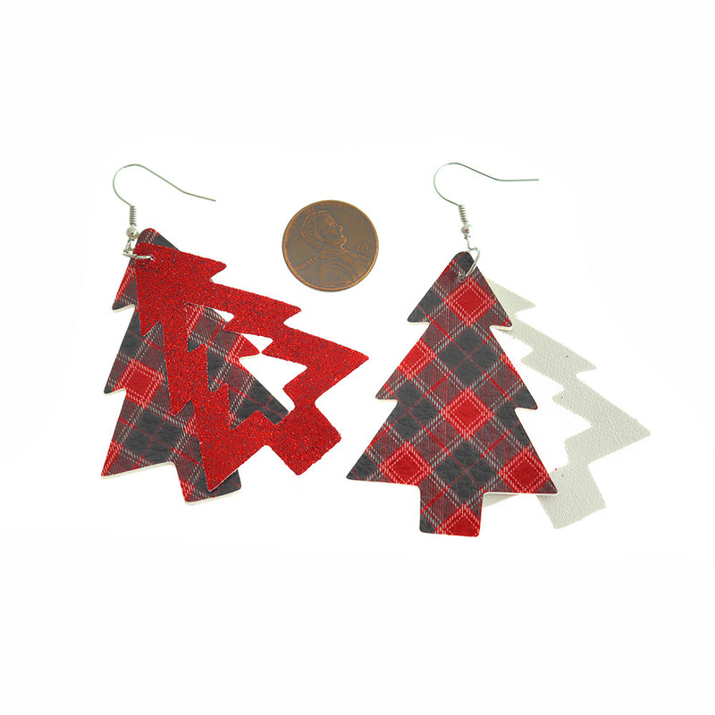 Boucles d'oreilles en similicuir sapin de Noël - Style crochet français - 2 pièces 1 paire - ER598