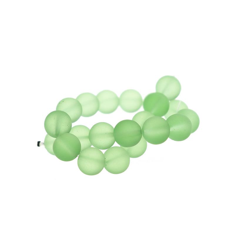 Perles rondes en verre de mer de culture 10 mm - Vert givré - 1 rang 19 perles - U248