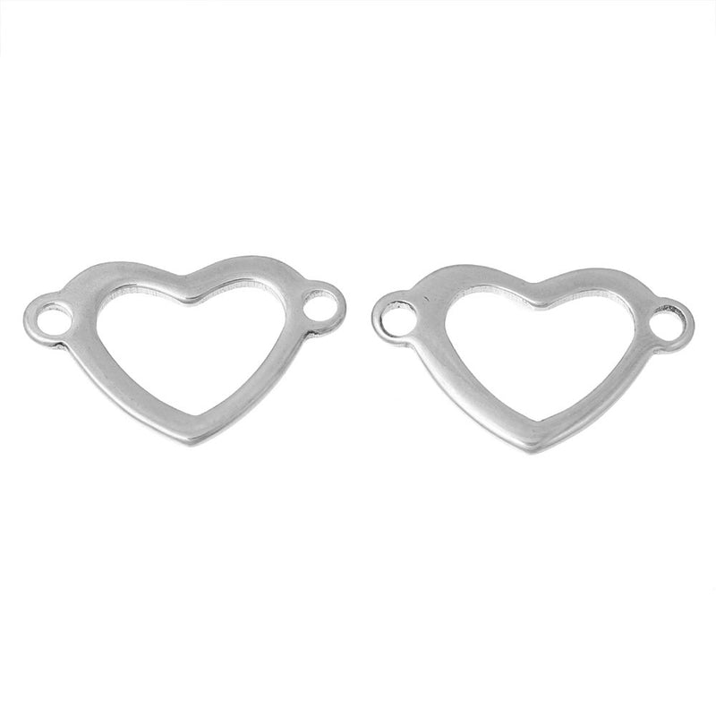 4 Stainless Steel Heart Connector Charms 2 Sided - MT004