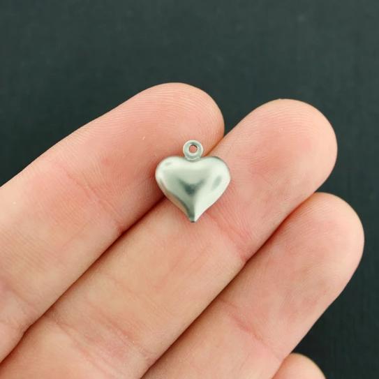 15 Heart Silver Tone Stainless Steel Charms 2 Sided - MT318