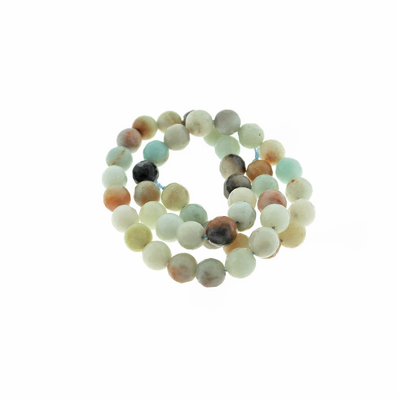 Perles rondes à facettes en Amazonite naturelle 8 mm - Tons de plage polis - 1 rang 47 perles - BD2460