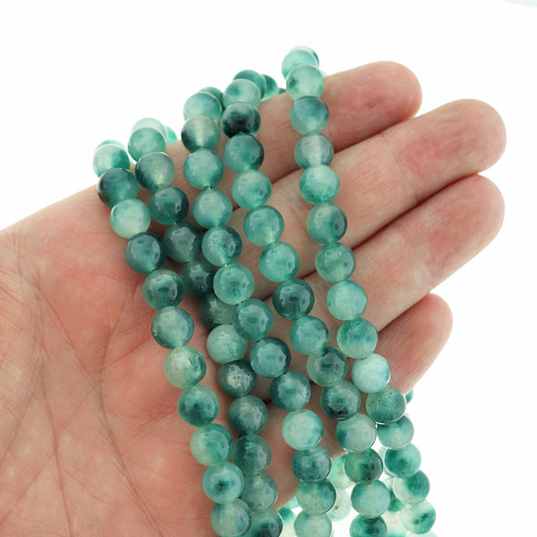 Perles rondes en jade naturel 8 mm - Vert mer des Caraïbes - 1 rang 46 perles - BD072