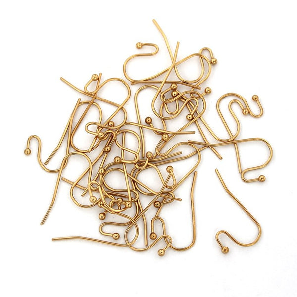 Gold Stainless Steel Earrings - Hook With Ball - 22mm - 4 Pieces 2 Pairs - FD668