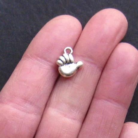 8 Thumbs Up Antique Silver Tone Charms 2 Sided - SC522