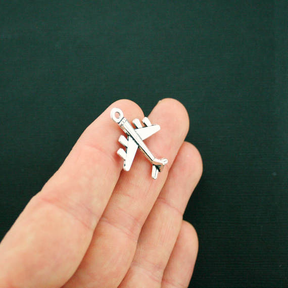 8 breloques ton argent antique avion 3D - SC2684