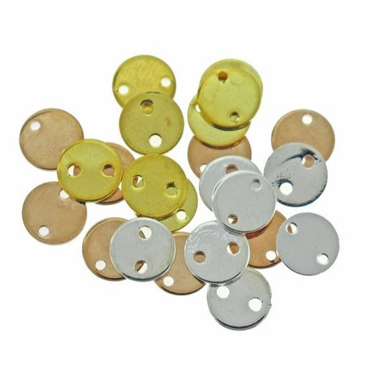 SALE Assorted Round Connector Stamping Blanks - Brass - 8mm - 6 Tags 2 of Each Tone - MT552