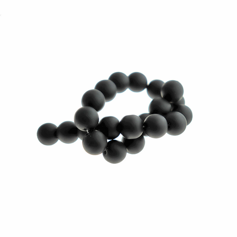 Perles rondes en verre de mer de culture 10 mm - Noir - 1 rang 19 perles - U245