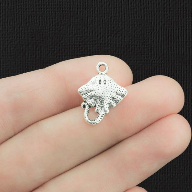 6 Stingray Antique Silver Tone  Charms 2 Sided - SC2469