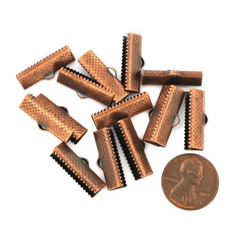 Antique Copper Tone Ribbon Ends - 20mm x 8mm - 50 Pieces - FD414