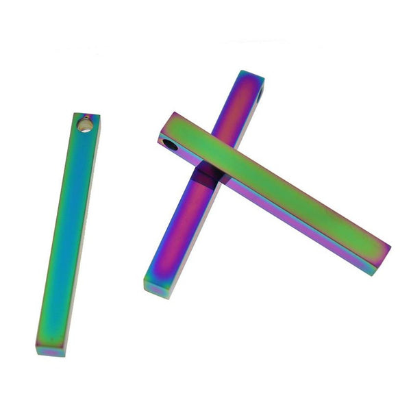 3D Drop Bar Stamping Blanks - Rainbow Electroplated Stainless Steel - 45mm x 5mm - 1 Tag - SSP179