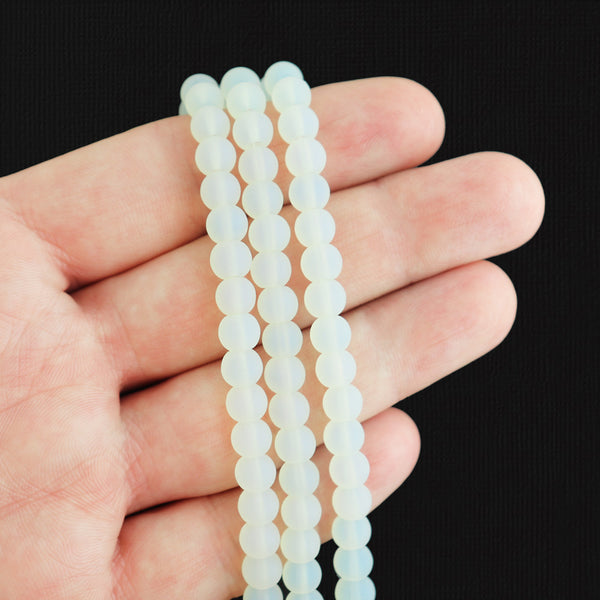 Round Cultured Sea Glass Beads 6mm - White Opal - 1 Strand 32 Beads - U236