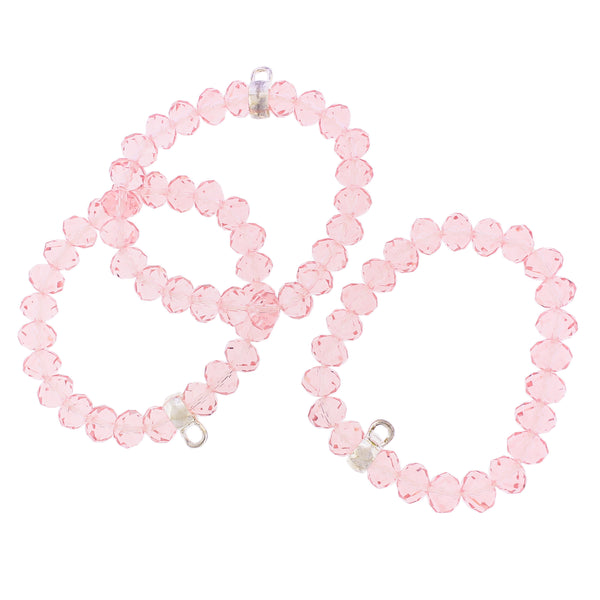 Faceted Glass Bead Bracelets 51mm - Petal Pink - 5 Bracelets - BB166