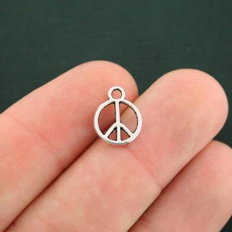BULK 100 Peace Sign Antique Silver Tone Charms 2 Sided - SC4452