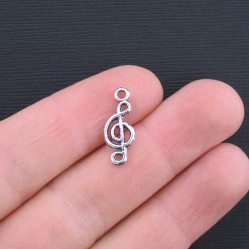 8 Treble Clef Connector Antique Silver Tone Charms 2 Sided - SC1811