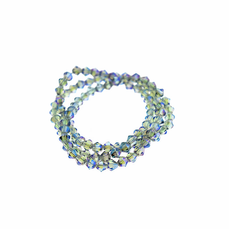 Faceted Bicone Glass Beads 4mm x 4mm - Electroplated Light Green - 1 Strand 104 Beads - BD2587