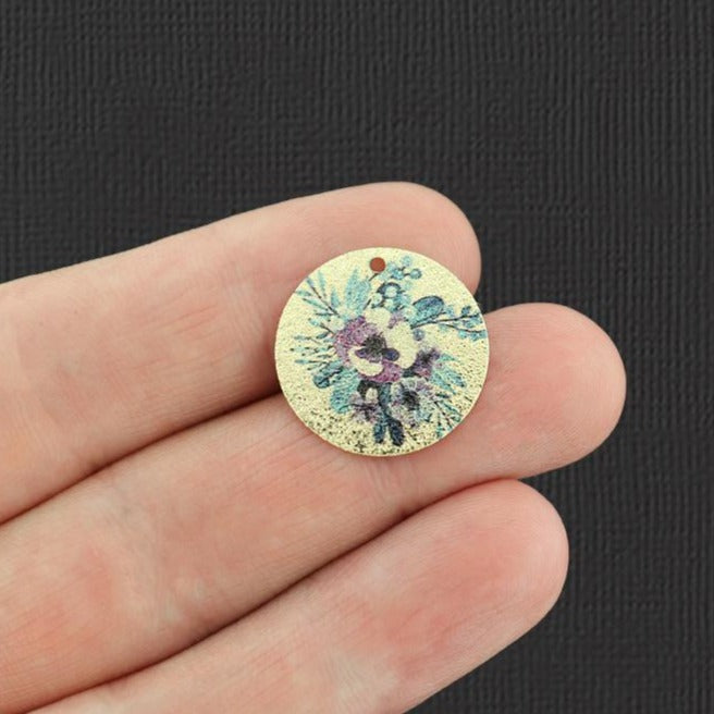 4 breloques en émail scintillant floral violet doré - E968
