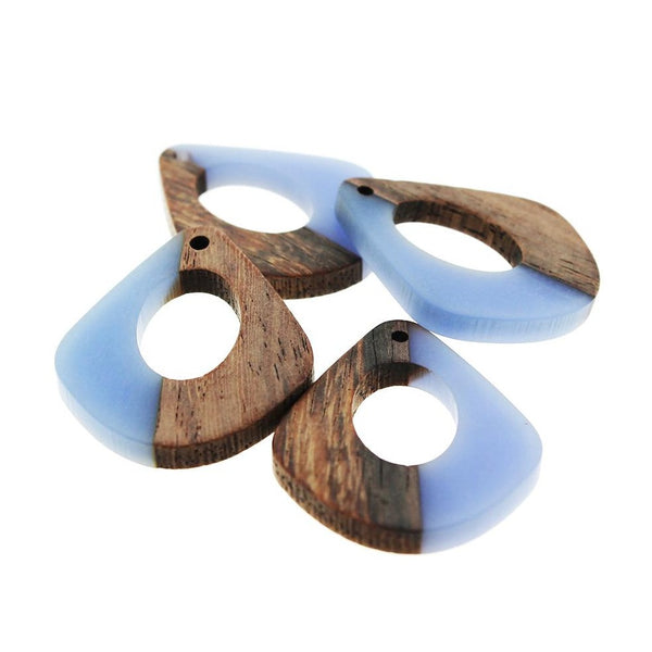 Breloques Goutte Bois Naturel et Résine Pervenche 32mm - WP046