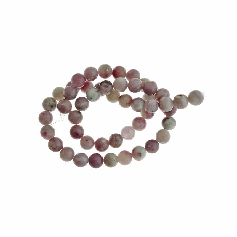 Perles de Tourmaline Naturelle Rondes 8mm - Teinté Rose et Crème - 1 Rang 51 Perles - BD1744