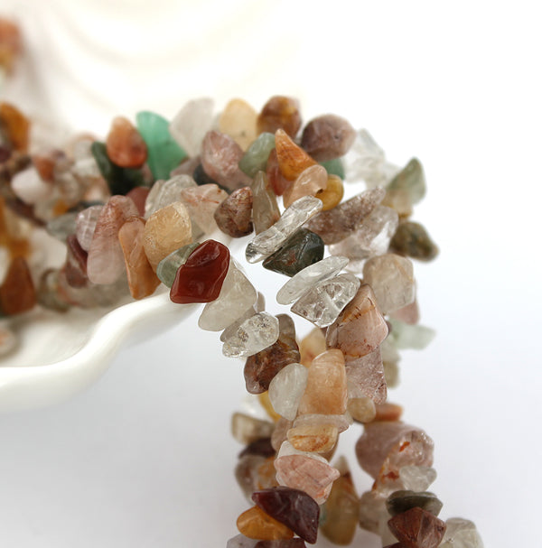 Perles de quartz naturel à puce 5mm-10mm - Tons de terre - 1 brin 282 perles - BD1228