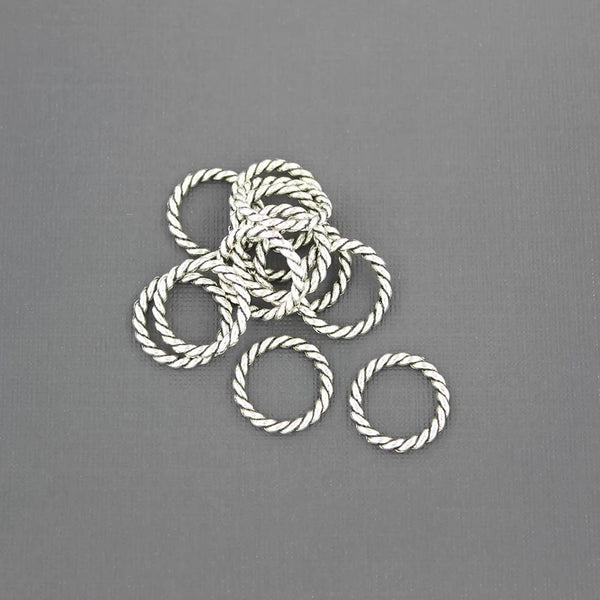 Silver Tone Jump Rings 15mm - Closed 12 Gauge Braided Texture - 50 Rings  - FD361