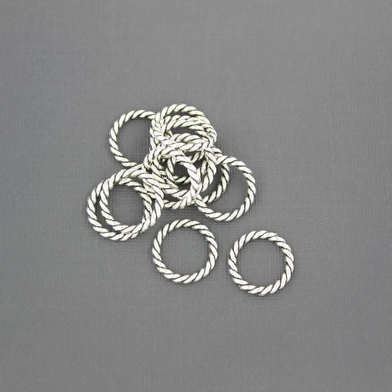 Silver Tone Jump Rings 15mm - Closed 12 Gauge Braided Texture - 50 Rings  - FD361