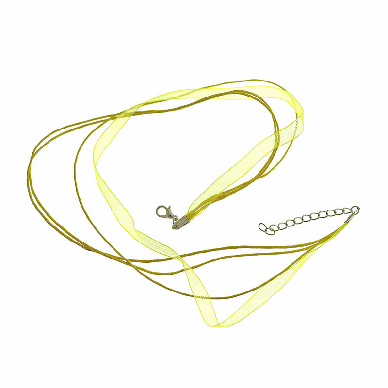 Yellow Organza Ribbon Necklaces 17" Plus Extender - 6mm - 10 Necklaces - N168
