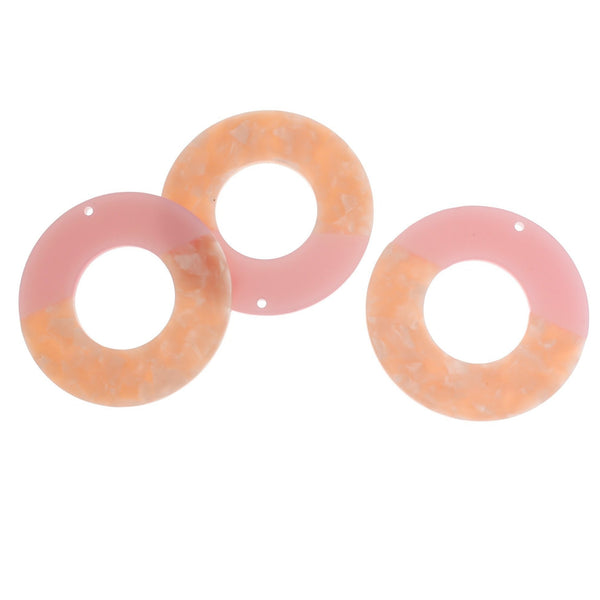 2 Pink Swirl Round Resin Charms 2 Sided - K515