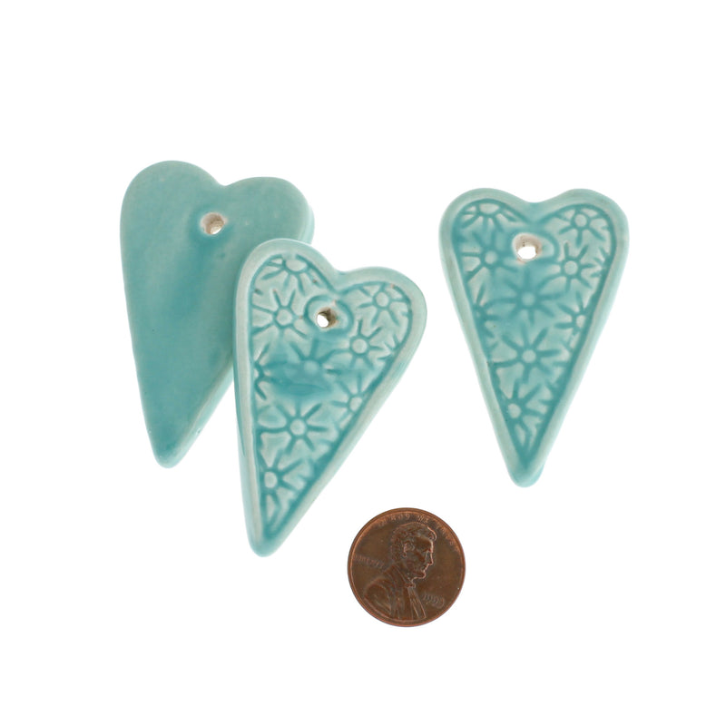 4 Blue Heart Ceramic Charms - Z248