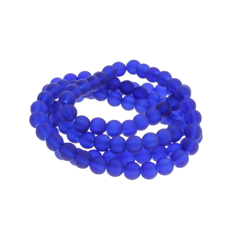Round Glass Beads 8mm - Frosted Royal Blue - 1 Strand 99 Beads - BD821
