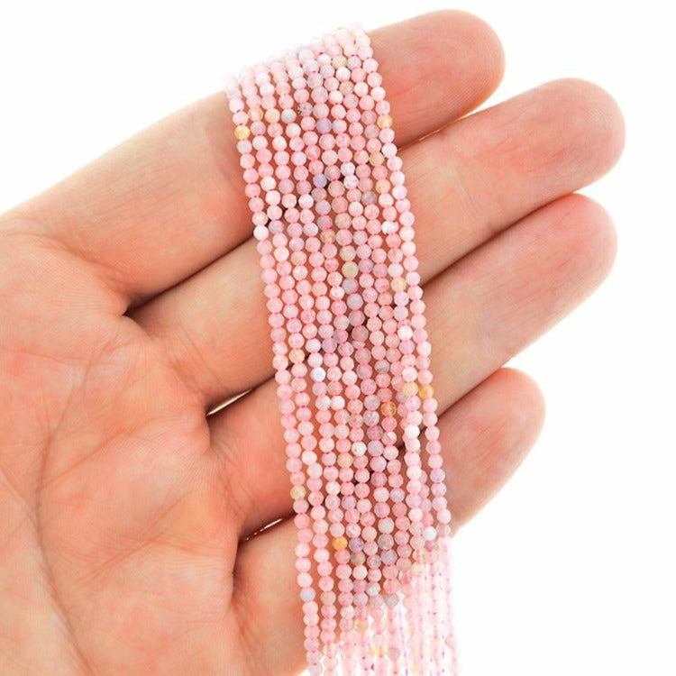 Faceted Round Natural Morganite Beads 2mm - Light Pink - 1 Strand 199 Beads - BD2423